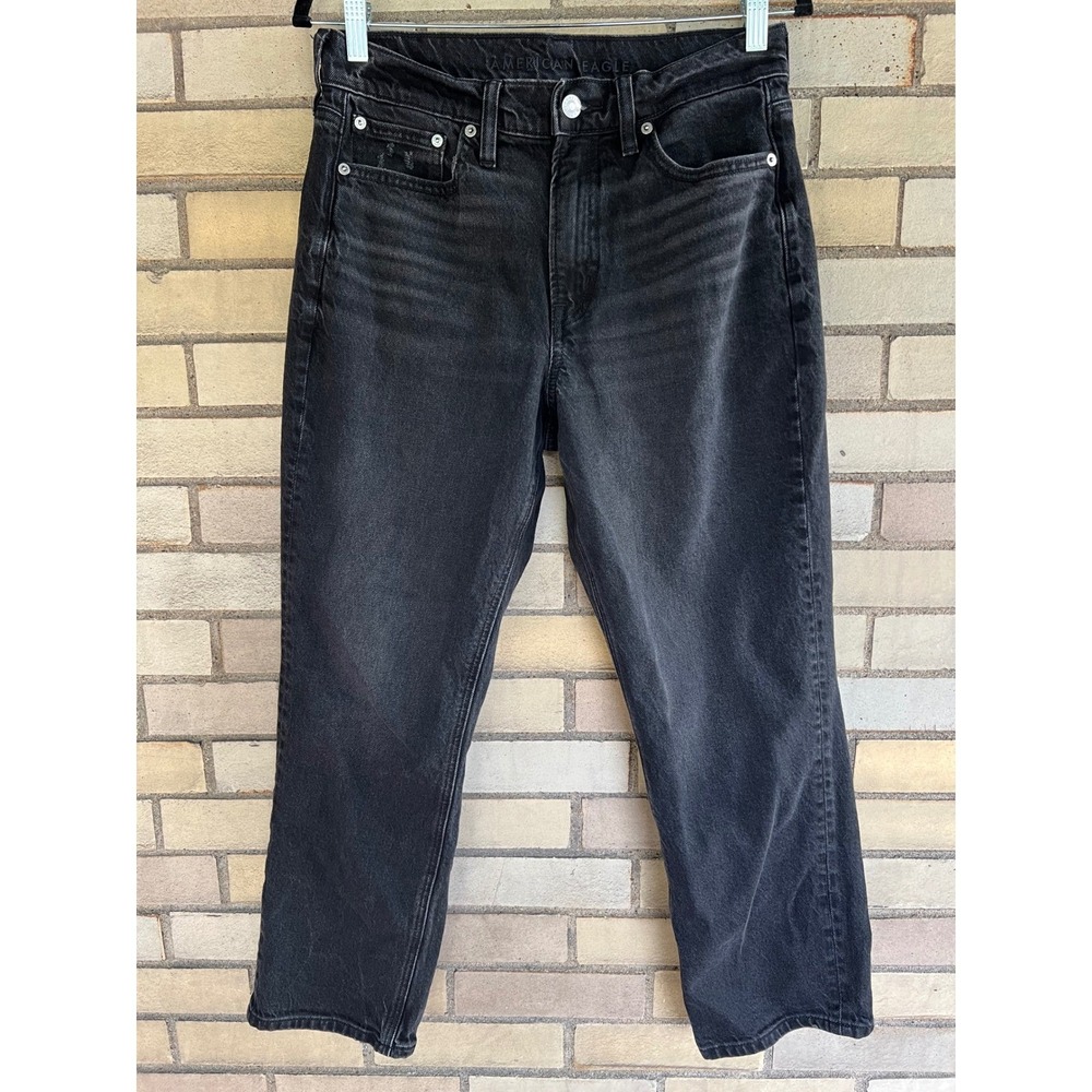 American Eagle Super High Rise Ankle Straight Washed Black Jeans Size 6 Short